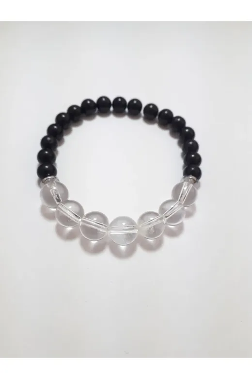 Doğaltaş INCITAKITASARIMsungit2 Kristal Kuvars & Shungite( Sungit) Bileklik