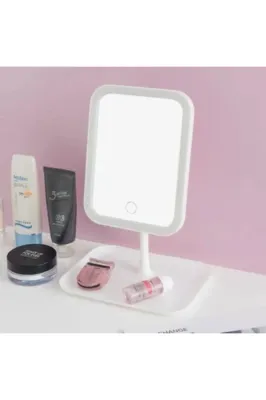 ® Dokunmatik LED Işıklı Kare Makyaj Aynası – Altı Organizer Kaseli, Ayarlan