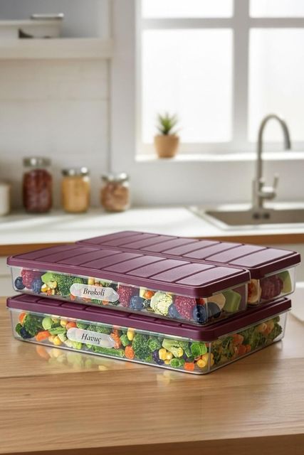 Domasnij Standart 131576044 3&apos Lü Set 1 Adet 2,25 2 Adet 1 Lt. Nora Organizer Buzdolabı Buzluk Düzenleyici Saklama Kabı-Gri