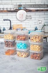 Domasnij Standart 131576064 Erzak Saklama Kabı Sızdırmaz Kapak 9&apos Lu Set Şeffaf- Ölçü Kabı Hediyeli