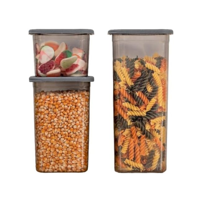 Domasnij Standart 131577330 3&apos Lü Set Sızdırmaz Kapaklı Kare Erzak Saklama Kabı 650Ml - 1300Ml - 1900Ml Antrasit