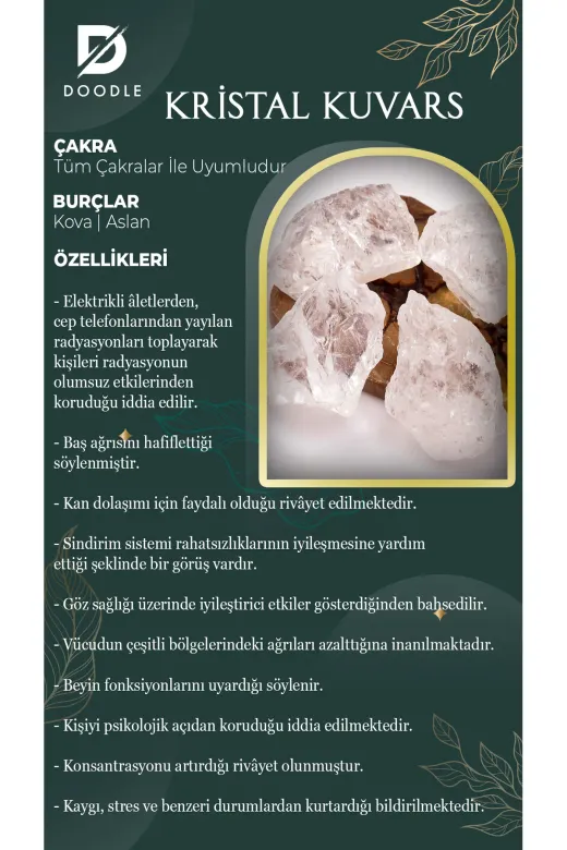DOODLE 1003411220523006 Enerji Deposu Elmas Kesim Kristal Kuvars Doğaltaş Kolye