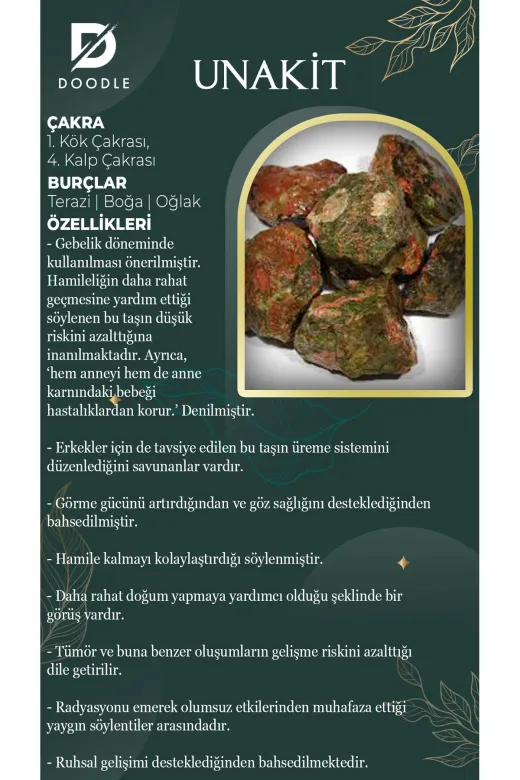 DOODLE 1003411220523006 Enerji Deposu Elmas Kesim Unakit Doğaltaş Kolye