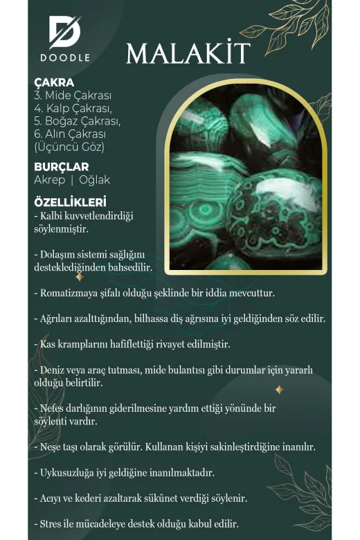 DOODLE 1003411220523007 Sevgililere Ve Arkadaşlara Malakit Doğaltaş Kolye Seti