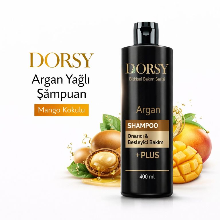 DORSY Dökülme-Kepek Karşıtı ve Onarıcı-Besleyici Mango Kokulu Tuzsuz Doğal Argan Yağlı Şampuan 400 ml