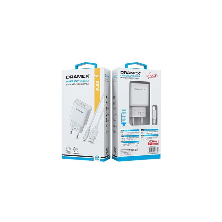 Dramex D26M Usb Giriş Başlık Micro Kablosu Şarj Seti 2,6Amper