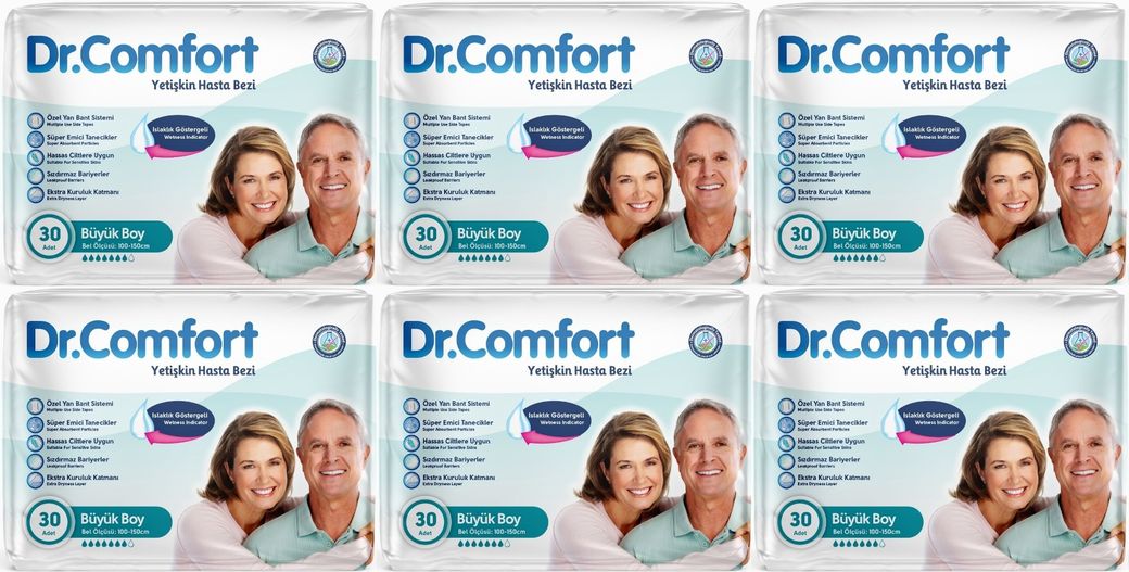 Dr.Comfort Yetişkin Bezi Bel Bantlı Tekstil Yüzeyli  L - Büyük - Large 180 Adet