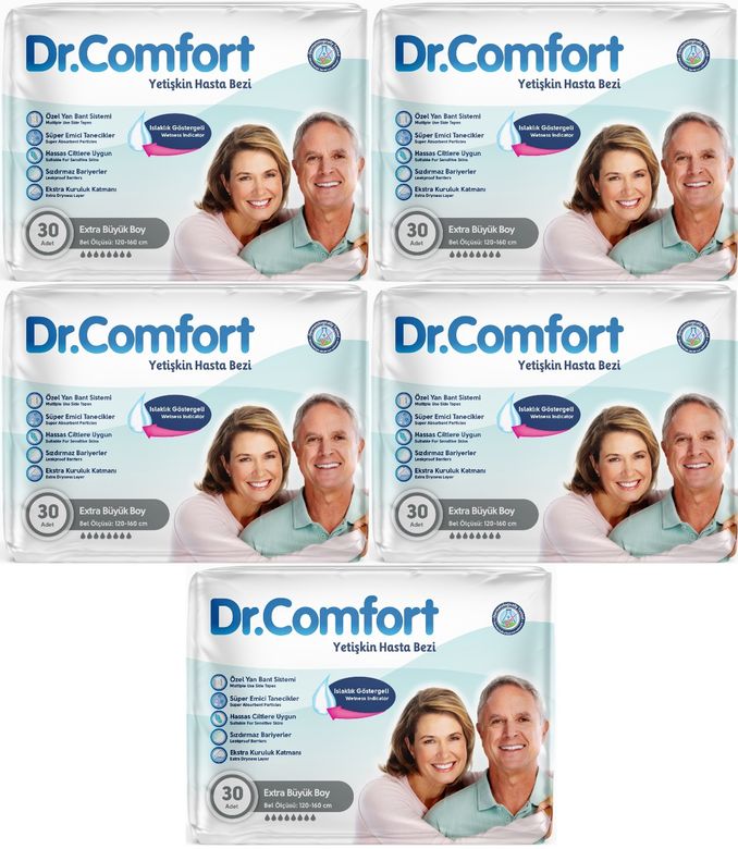 Dr.Comfort Yetişkin Bezi Bel Bantlı Tekstil Yüzeyli  XL - Ekstra Büyük 150 Adet 5Pk x 30
