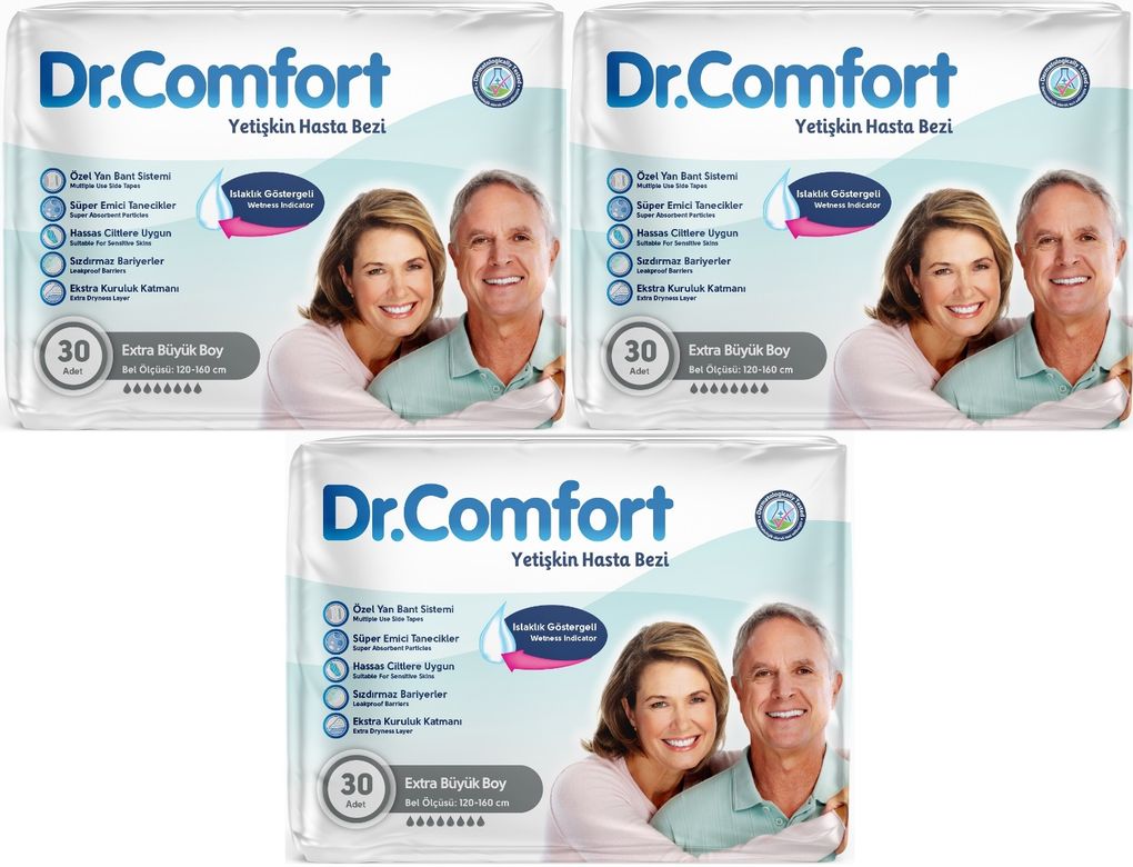 Dr.Comfort Yetişkin Bezi Bel Bantlı Tekstil Yüzeyli  XL - Ekstra Büyük 90 Adet 3Pk x 30