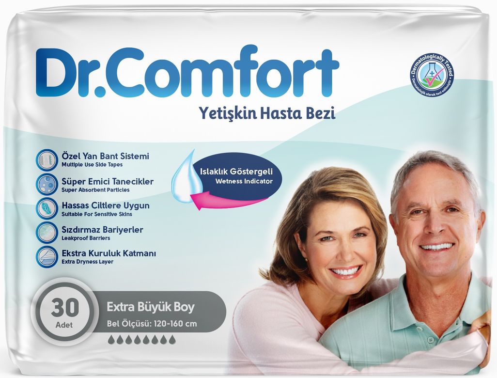 Dr.Comfort Yetişkin Bezi Bel Bantlı Tekstil Yüzeyli  XL - Ekstra Büyük - Extra Large 30 Adet