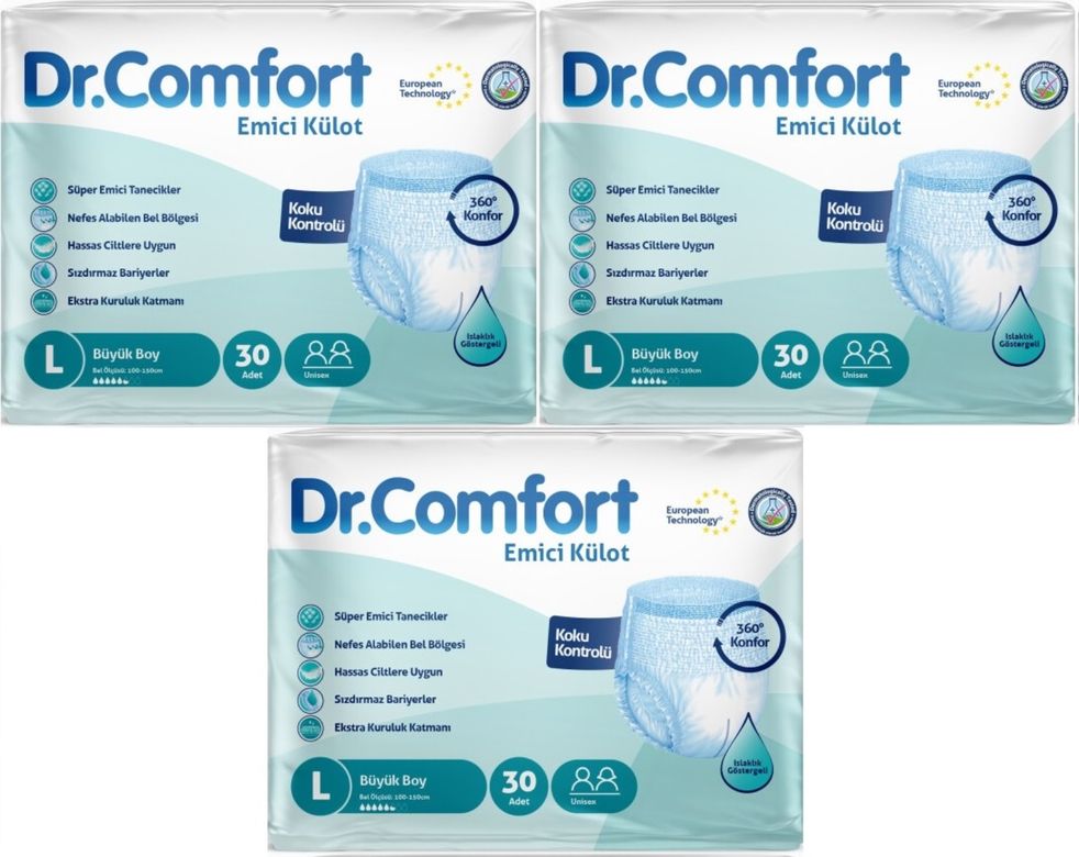 Dr.Comfort Yetişkin Bezi Emici Külot L-Büyük 90 Adet 3Pk x 30