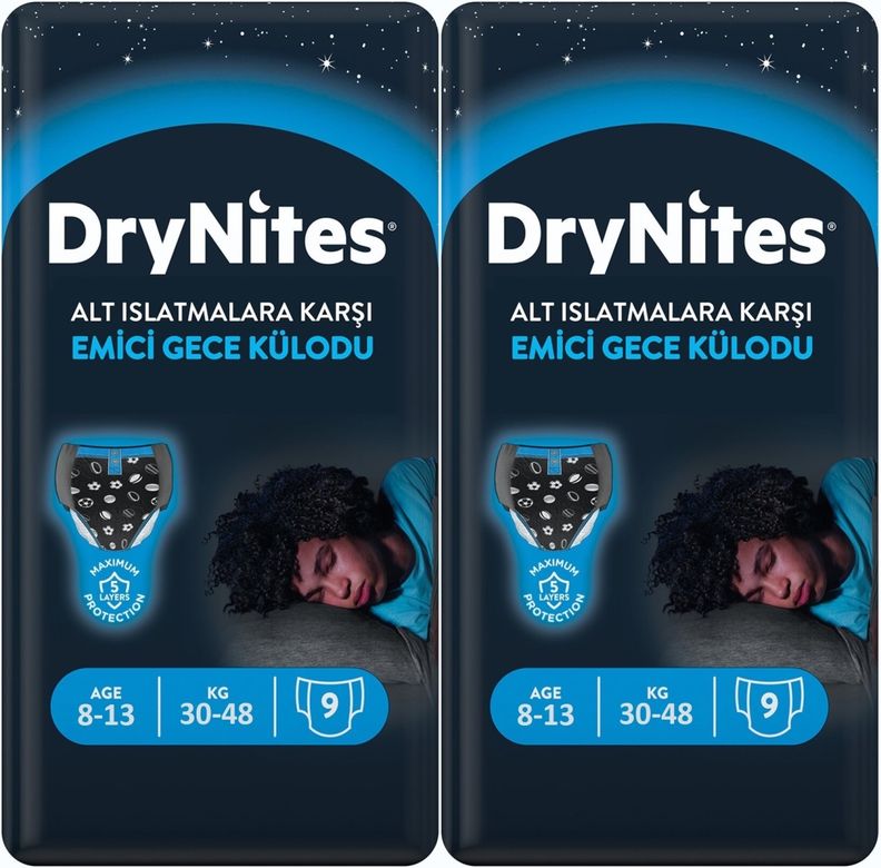 Drynites Emici Gece Külodu/Külot Bez Erkek 8-13 Yaş 30-48KG Large 18 Adet 2PK*9 AltIslatmalara Karşı