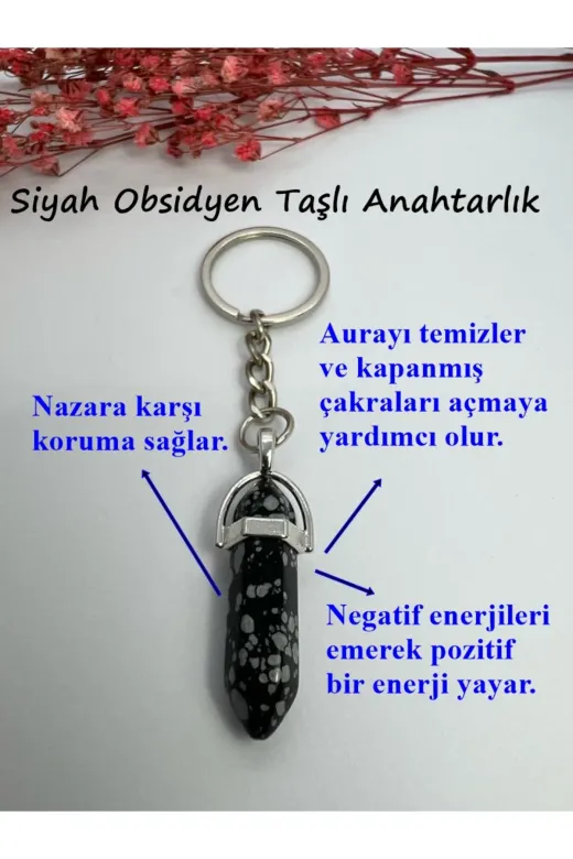 DUALAR HAZİNESİ TYCYNYL1ZN170345156635061 Siyah Obsidyen Gerçek Doğal Taş Anahtarlık