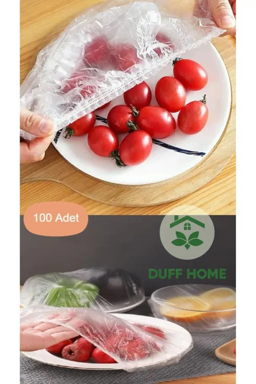 duff home HOME33225 100 Adet Pratik Tazeliği Koruyan Tencere Ve Tabak Bonesi | Çok Amaçlı Kapak Gıda Bonesi Strech Kapak