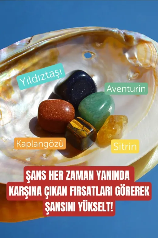 Düşler DSNTSN00085 Şans Bolluk Bereket Para Fırsat Doğal Taş Tumble Seti (Sitrin, Yıldıztaşı, Aventurin, Kaplangözü)