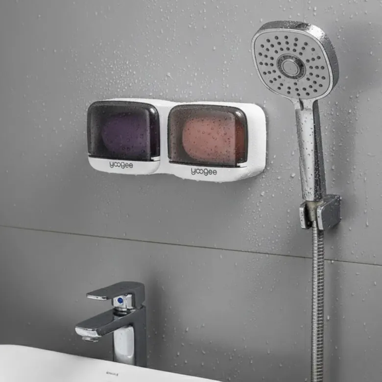 Duvara Monte İkili Kapaklı Plastik Katı Sabunluk Organizer – Banyo &amp;amp; Mutfak İçin Yapışkanlı Sabun Kutusu ve Düzenleyici (4745)
