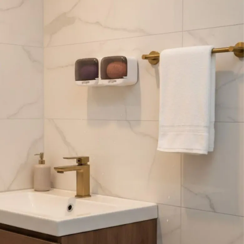 Duvara Monte İkili Kapaklı Plastik Katı Sabunluk Organizer – Banyo &amp;amp; Mutfak İçin Yapışkanlı Sabun Kutusu ve Düzenleyici (4745)
