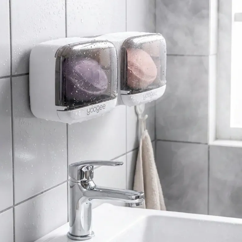 Duvara Monte İkili Kapaklı Plastik Katı Sabunluk Organizer – Banyo &amp;amp; Mutfak İçin Yapışkanlı Sabun Kutusu ve Düzenleyici (4745)