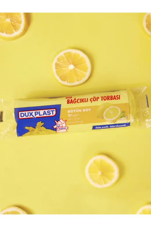 DuxPlast LB-2305 Bağcıklı Çöp Torbası - Büyük Boy Limon Kokulu 65X73 Cm - 5 Paket - 5X10= 50 Adet