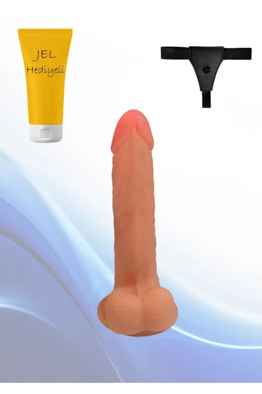 DUYUMSAL DUY5011 20 Cm Gerçek Ten Hassasiyetinde Kemer Ve Kayganlaştirici Jel Hediyeli Dildo