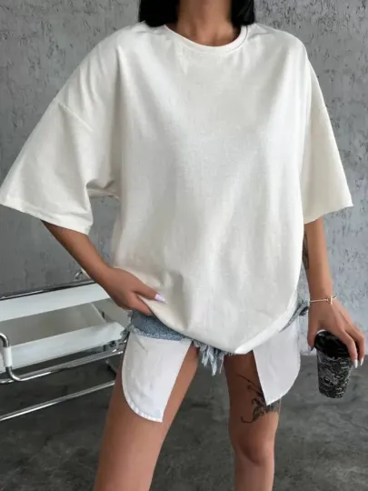 Düz Biskilet Yaka T-shirt - Beyaz - S - Beyaz