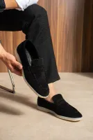 Düz Hakiki Deri Erkek Günük Ayakkabı Siyah Süet