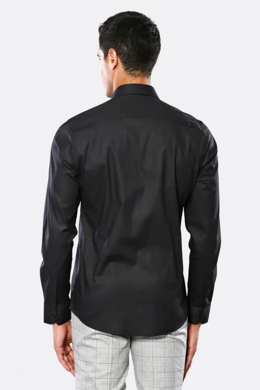 Düz Slim Fit Siyah Erkek Gömlek - Wessi - XXXL / Siyah