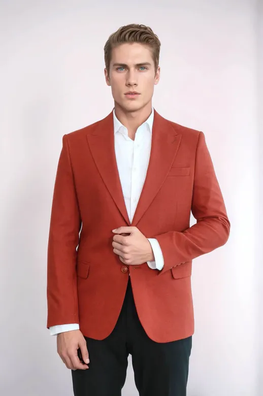 Düz Slim Fit Spor Bordo Erkek Ceket - Wessi