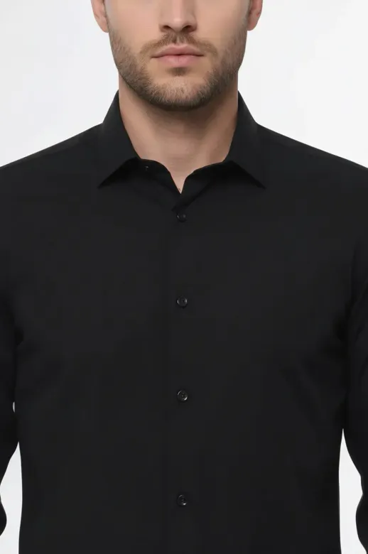 Düz Uzun Kol Regular Fit Siyah Erkek Gömlek - Wessi - L / Siyah