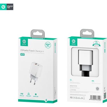 Dvip N30 20W Type-C Pd + Usba Quick Charger Çift Çıkışlı Şarj Aleti Başlığı