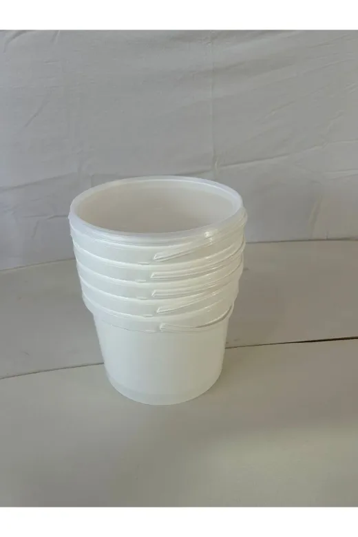 EBRAR PLASTİK EBR0005 Ebrar 5 Lt 5 Adet Plastik Kapaklı Kova Hobi Boya Gıda Yoğurt Kovası Beyaz 5 Adet