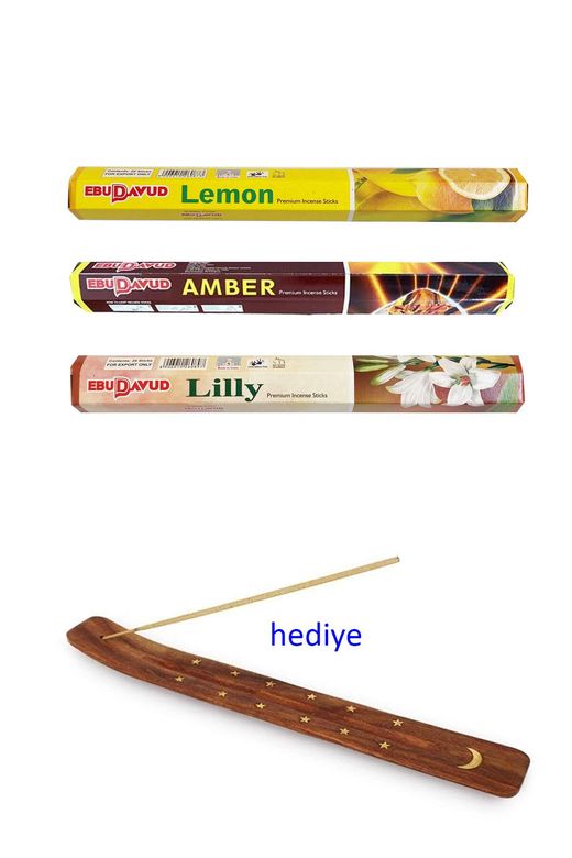 EBUDAVUD RT-RYB-3SNB10023 3 Paket 20 Çubuklu Tütsü Limon - Amber - Lilly - Kayık Hediyeli