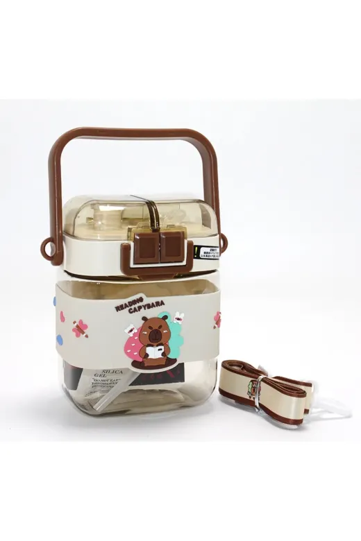 eco port KH002K-ALK4650 Kapibara (Capybara) Desenli Çift Bölmeli Pipetli Çocuk Matarası Alk4650