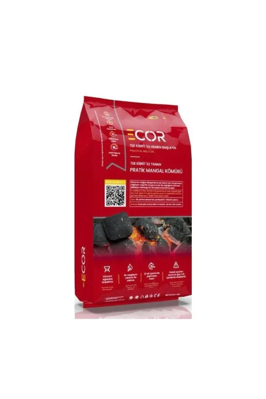 Ecor ASOS-86842782578101 Tek Kibrit Ile Yanan Pratik Mangal Kömürü 1,5 Kg