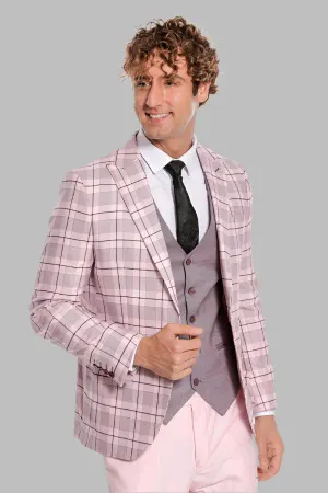 Ekose Ceketli Slim Fit Pembe Erkek Takım Elbise - Wessi