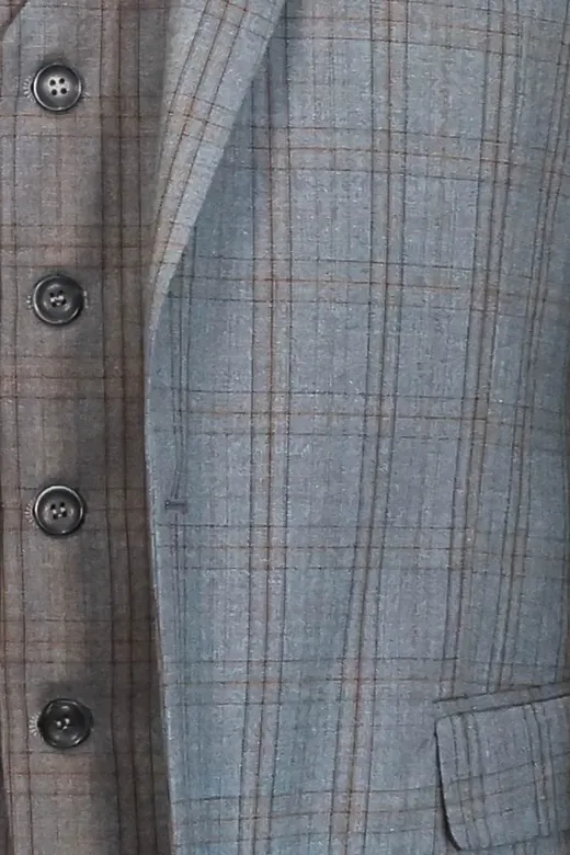 Ekose Desen Slim Fit Gri Erkek Takım Elbise - Wessi