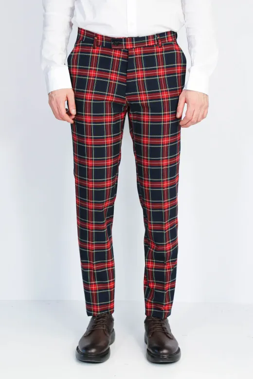 Ekose Desenli Slim Fit Lacivert Erkek Pantolon - Wessi