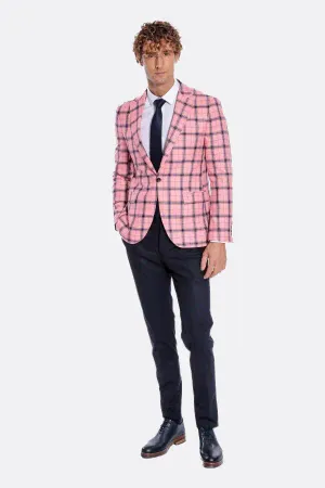 Ekose Desenli Slim Fit Pembe Erkek Ceket - Wessi