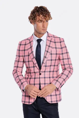 Ekose Desenli Slim Fit Pembe Erkek Ceket - Wessi