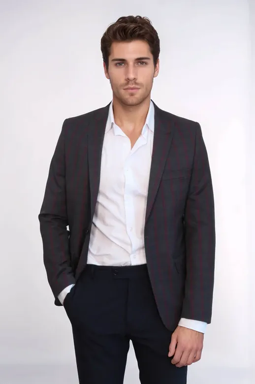 Ekose Füme Slim Fit Erkek Ceket - Wessi