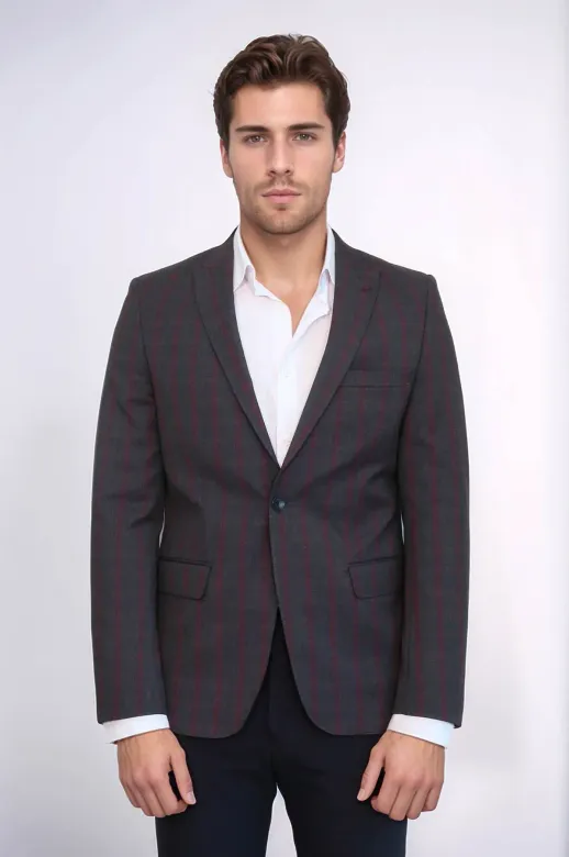 Ekose Füme Slim Fit Erkek Ceket - Wessi