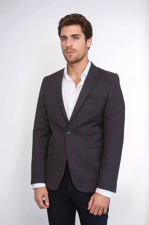 Ekose Füme Slim Fit Erkek Ceket - Wessi