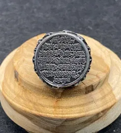 El Yapımı 925 Ayar Gümüş Ağır Ayatul Kursi Yüzük | İslami Hat Sanatı Mührü 19 Gram