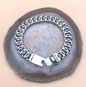 El Yapımı 925 Ayar Gümüş Ağır Bizans Zincir Bileklik | Geometrik Örgü 32 Gram
