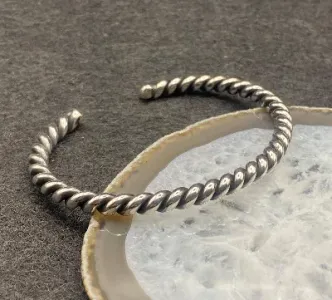 El Yapımı 925 Ayar Gümüş Ağır Bükümlü Tork Bileklik | Viking Halat Bileklik 28 Gram
