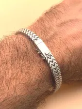 El yapımı 925 ayar gümüş kalın zincir bileklik | Düz mat Küba bağlantılı 36 gram, yön işareti, lastik modeli