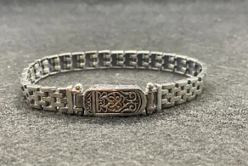El Yapımı 925 Ayar Gümüş Katı Zincir Bileklik | Rumi İşlemeli Bağlantılar 25 Gram