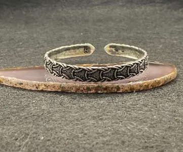 El Yapımı 925 Ayar Gümüş Viking Örgü Manşet Bileklik | Kelt Düğümü Detaylı 19.4 Gramlık Bileklik