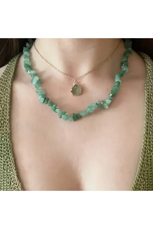 EL YAPIMI aventrinkolye Aventurin Kolye Kırıktaş Doğaltaş 100%100 Sertifikalı ✨ – Şans Ve Bolluk Taşı