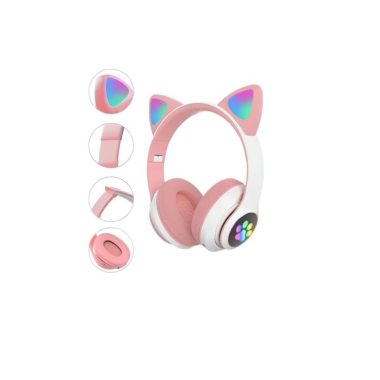 ElectraCore STN-28PEMBE Stn-28 Rgb Sd Kart Girişli Radyolu Bluetooth 5.0 Kedili Kulak Üstü Kulaklık